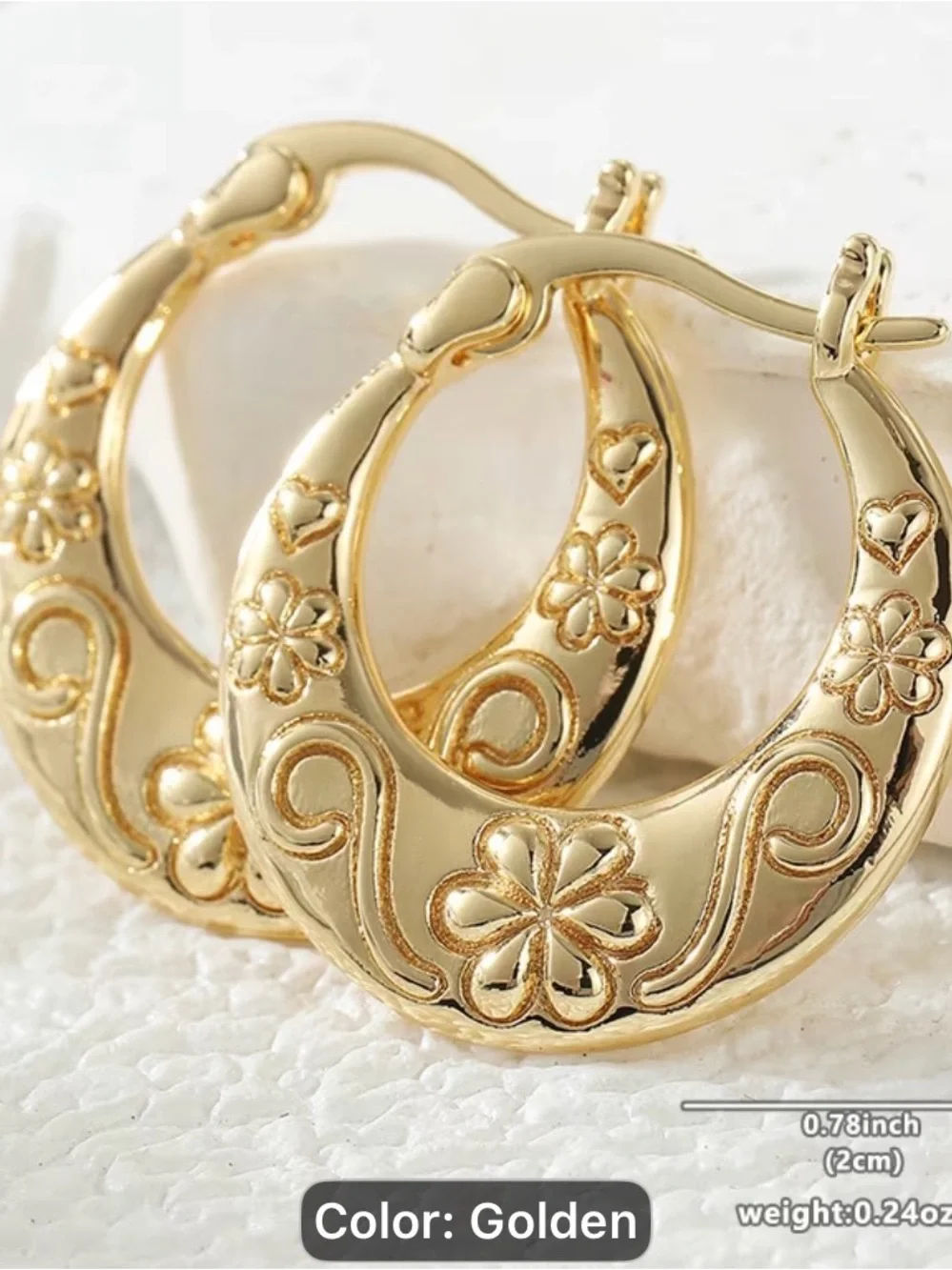Handmade ethnic style retro vintage Golden Floral Hoop Earrings-Atmosphere